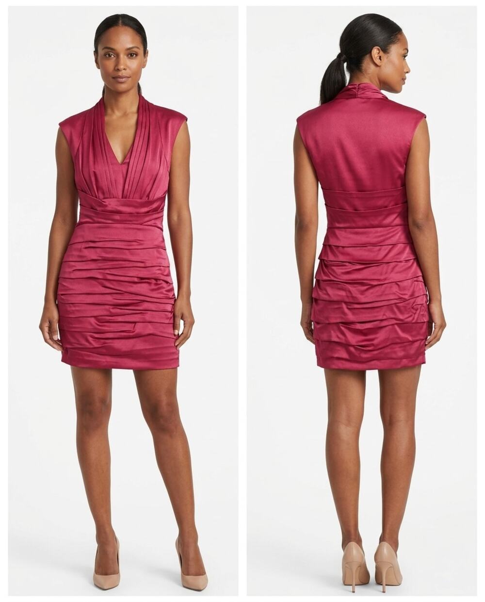 Express Pink Satin Draped V-Neck Ruched Layered Dress Women Size 2